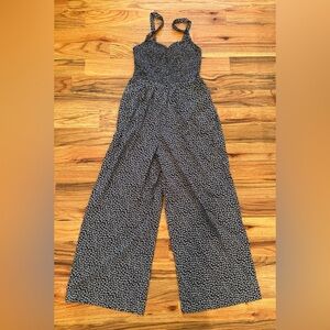 Madewell Black and White Floral Smocked Wide Leg Jumpsuit